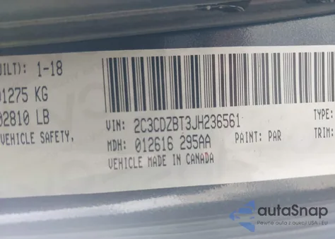 2018 Dodge Challenger T/A из США, поврежденный, VIN 2C3CDZBT3JH236561